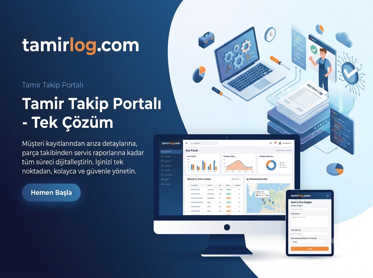 Tamirlog teknik servis yönetim paneli ekran görüntüsü